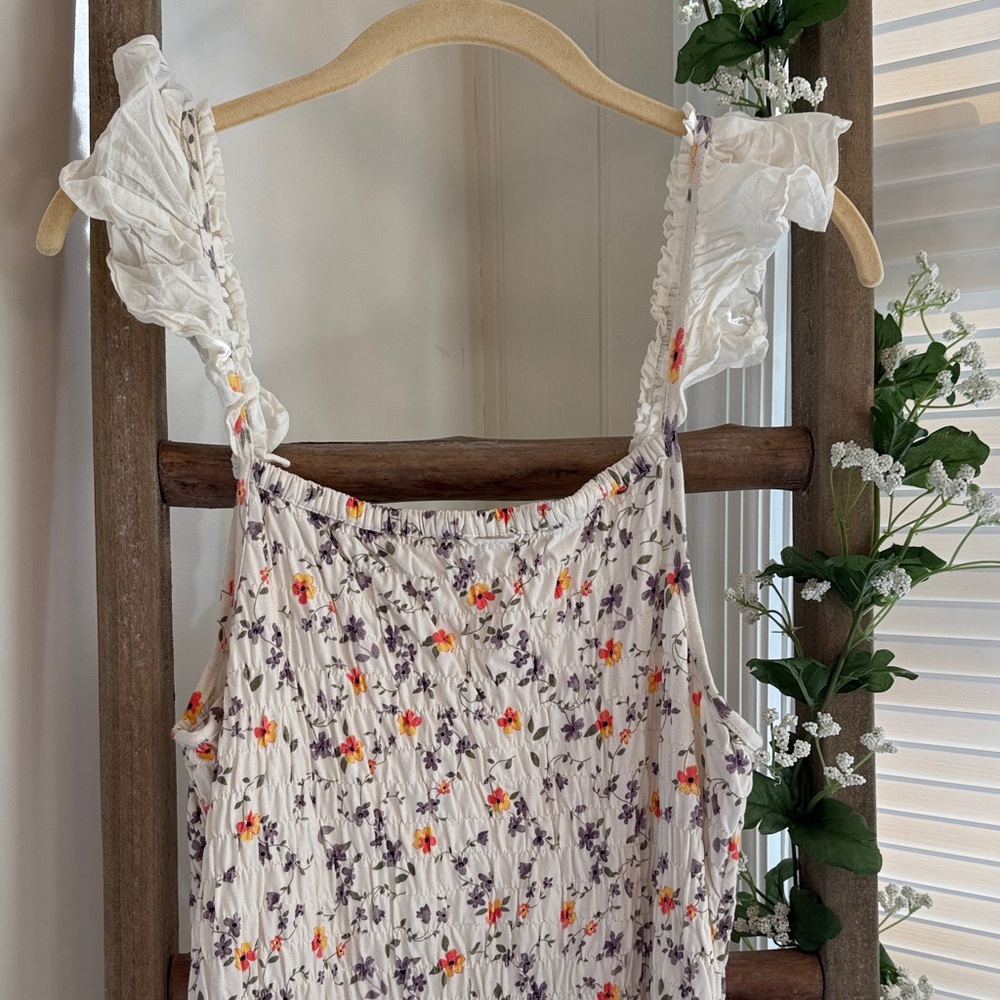 Anthropologie White Floral Midi Dress